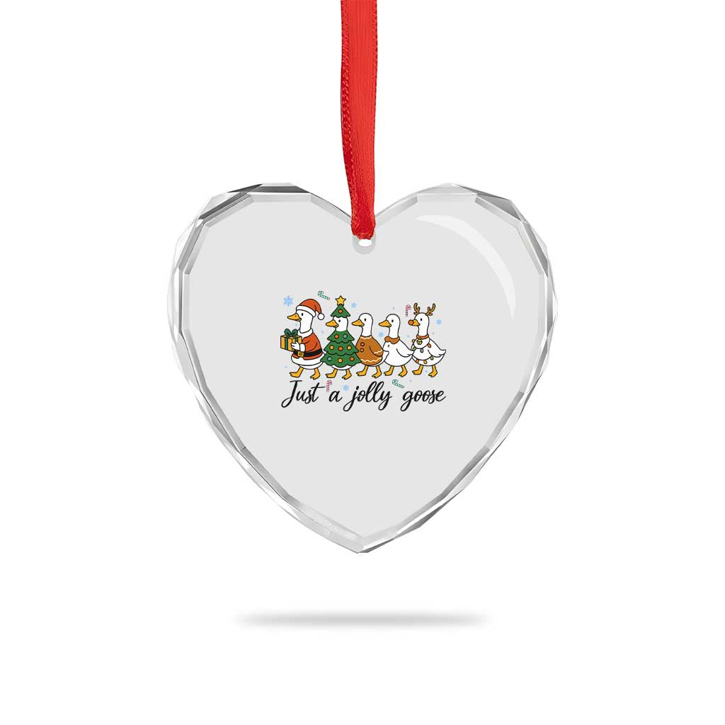 Funny Christmas Silly Goose Heart Crystal Glass Ornament Just A Jolly Goose Xmas Poultry Animal Humor - Wonder Print Shop