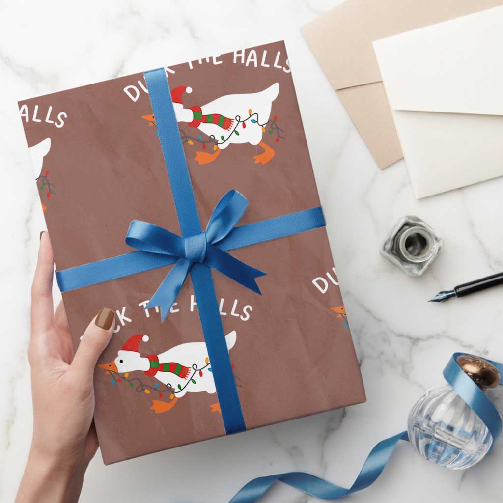 Funny Christmas Silly Goose Wrapping Paper Roll Funny Duck the Halls - Wonder Print Shop