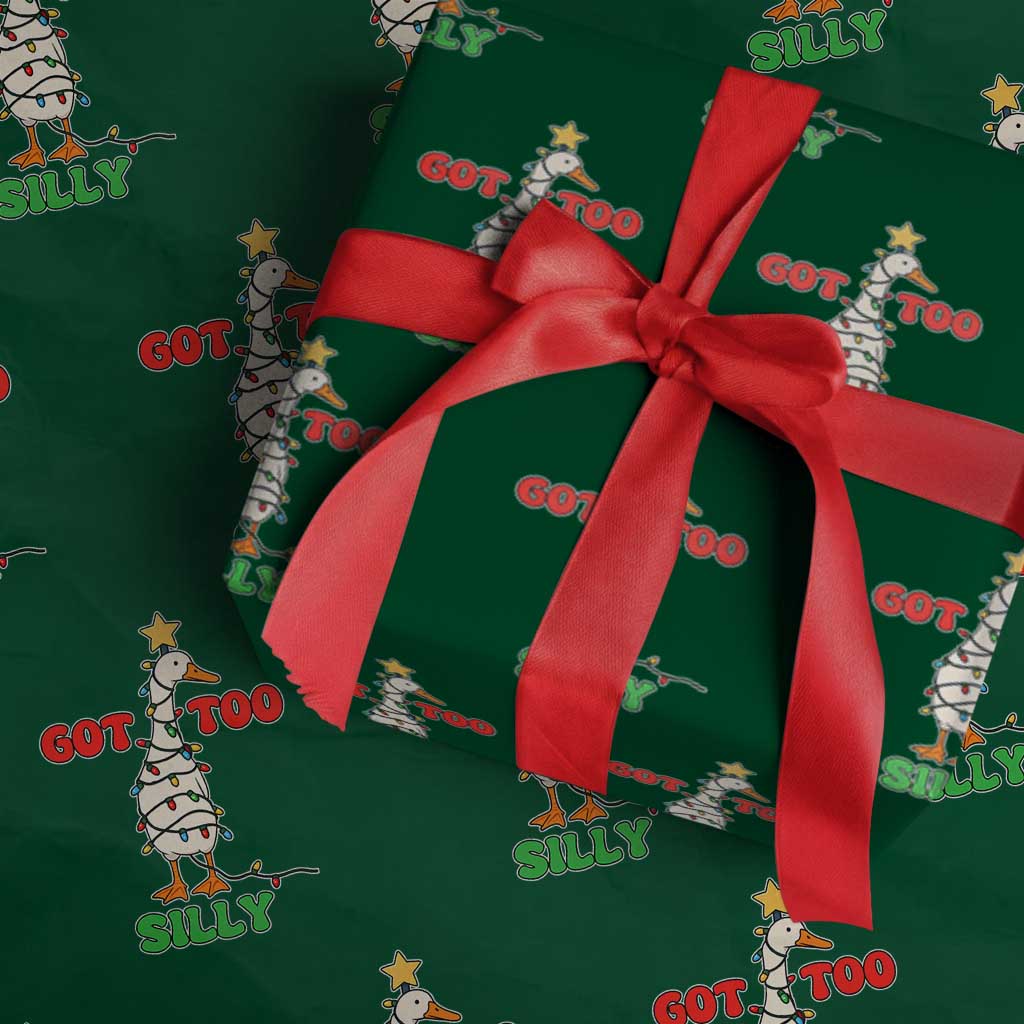 Funny Christmas Silly Goose Wrapping Paper Roll Got Too Silly Goose Pun Humor Xmas Tree - Wonder Print Shop