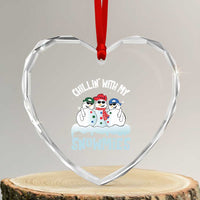 Funny Christmas Snowman Heart Crystal Glass Ornament Chillin' With My Snowmies Squad - Wonder Print Shop