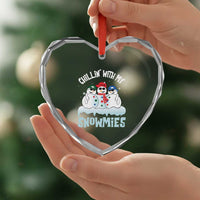 Funny Christmas Snowman Heart Crystal Glass Ornament Chillin' With My Snowmies Squad - Wonder Print Shop