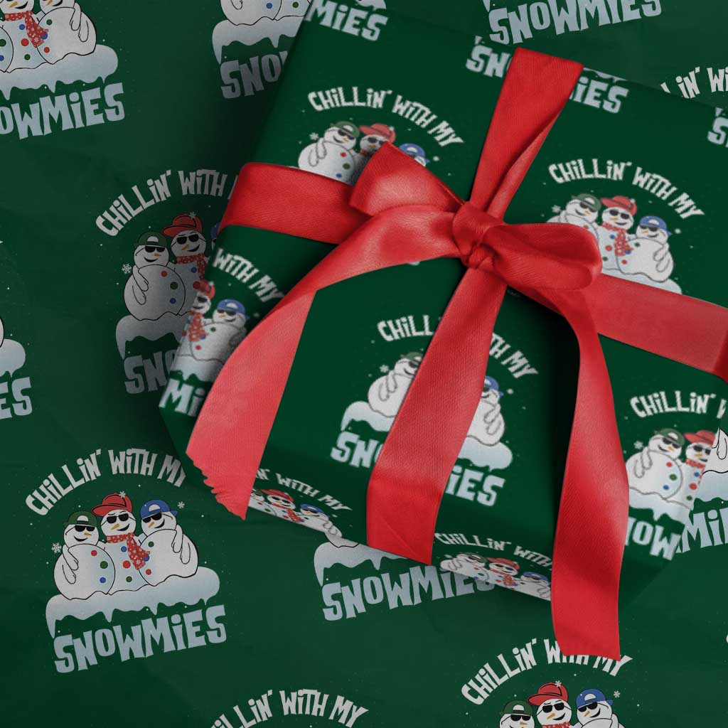 Funny Christmas Snowman Wrapping Paper Roll Chillin' With My Snowmies Squad - Wonder Print Shop