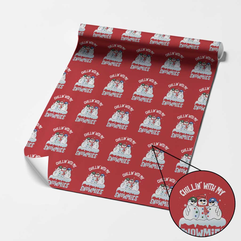 Funny Christmas Snowman Wrapping Paper Roll Chillin' With My Snowmies Squad - Wonder Print Shop
