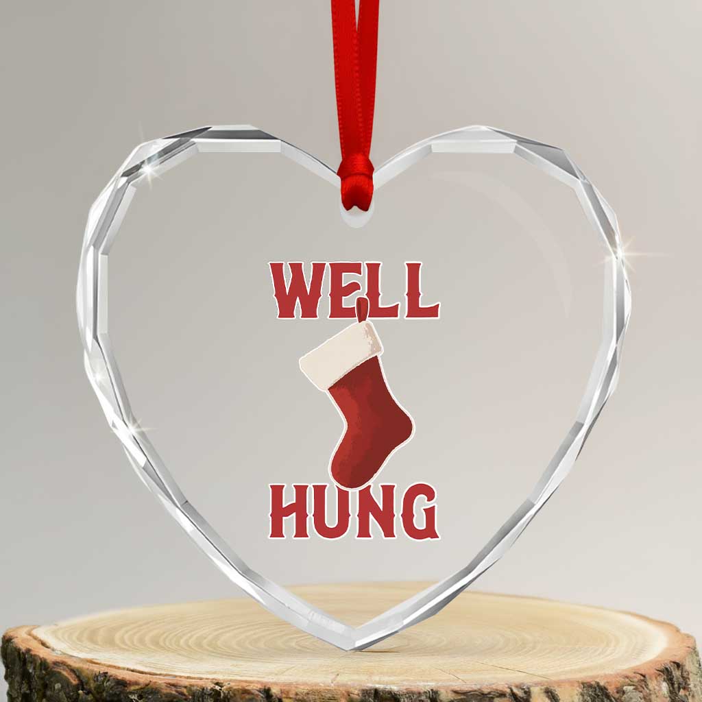 Funny Christmas Stocking Heart Crystal Glass Ornament Well Hung Naughty Holiday Inappropriate Humor - Wonder Print Shop