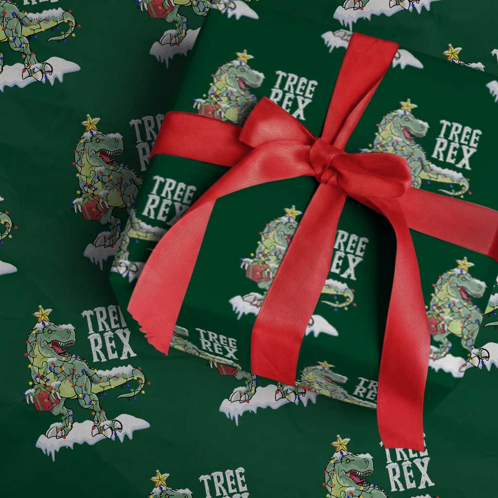 Funny Christmas T-Rex Wrapping Paper Roll Tree Rex Dinosaur Xmas Tree - Wonder Print Shop