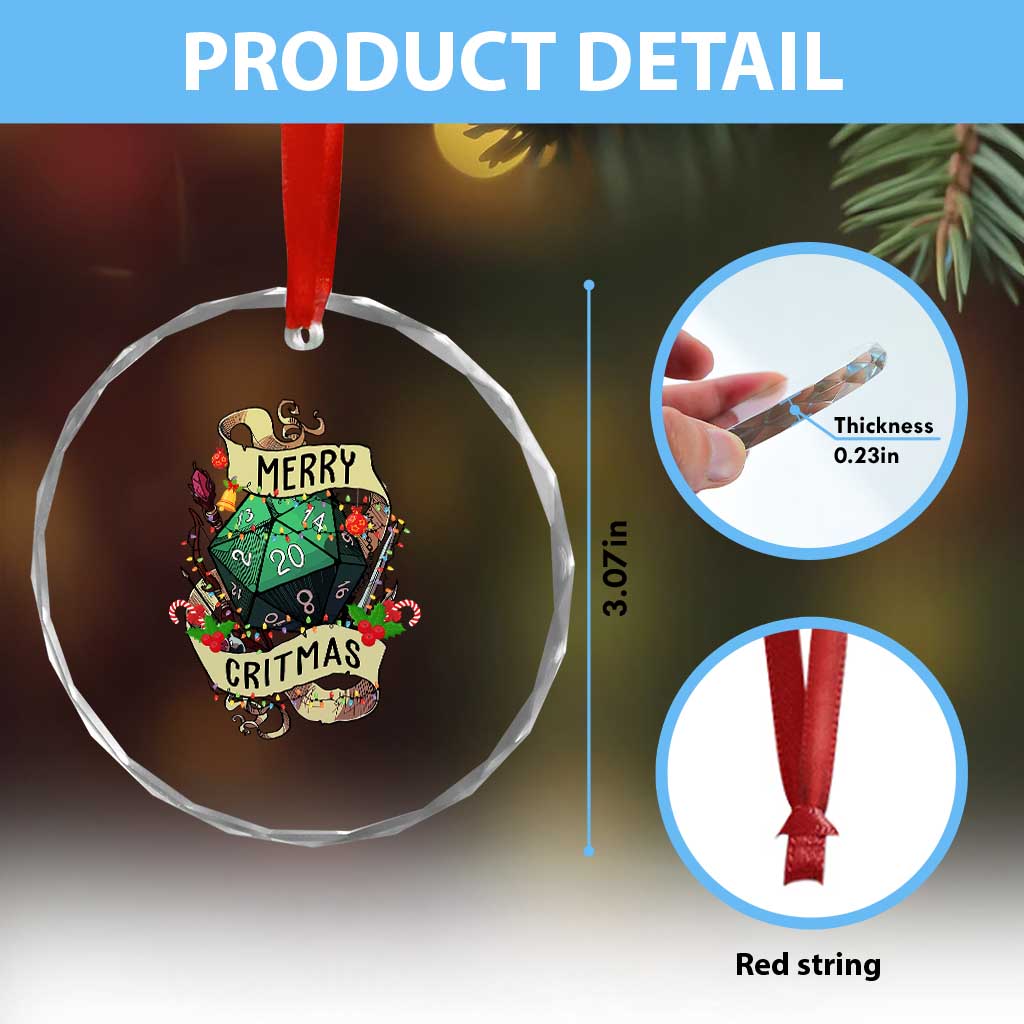 Funny Christmas Tabletop RPG Crystal Glass Ornament Merry Critmas D20 RPG Gamer Gaming - Wonder Print Shop