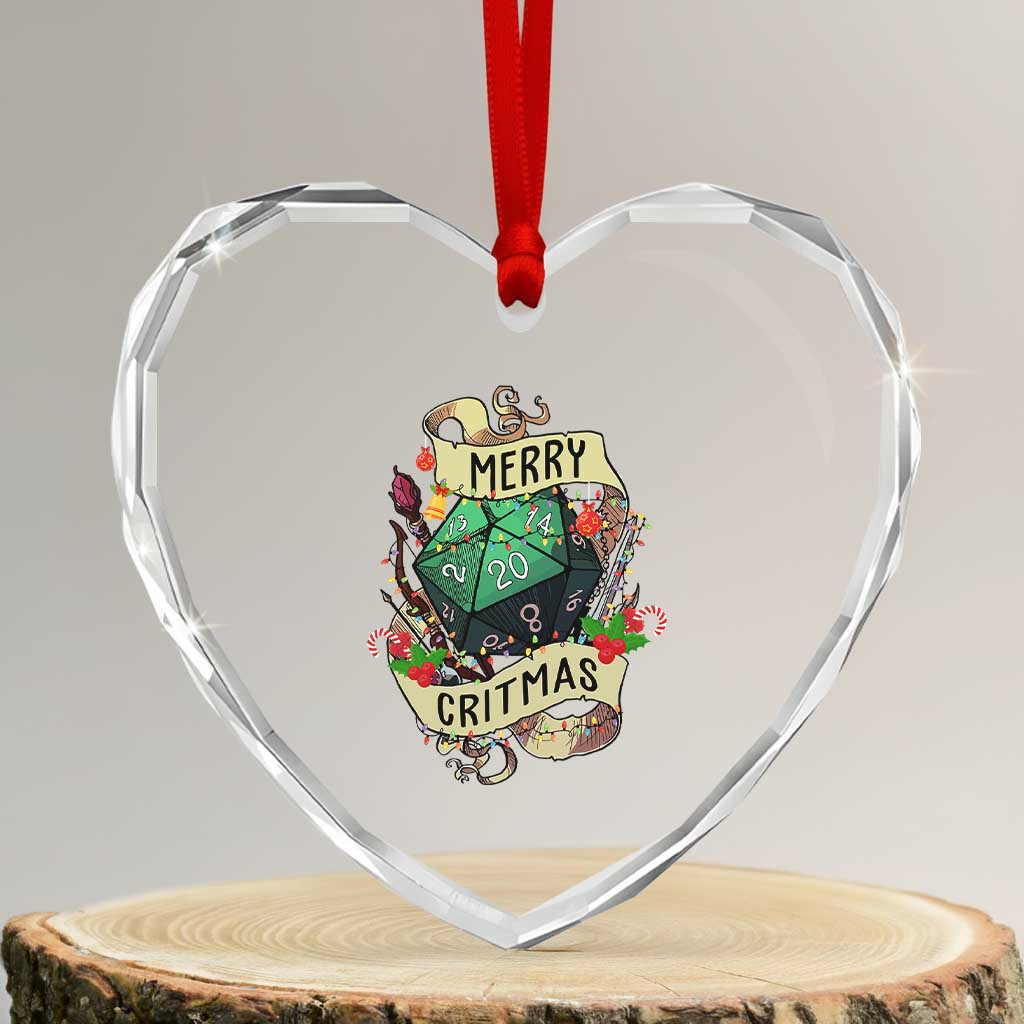 Funny Christmas Tabletop RPG Heart Crystal Glass Ornament Merry Critmas D20 RPG Gamer Gaming - Wonder Print Shop