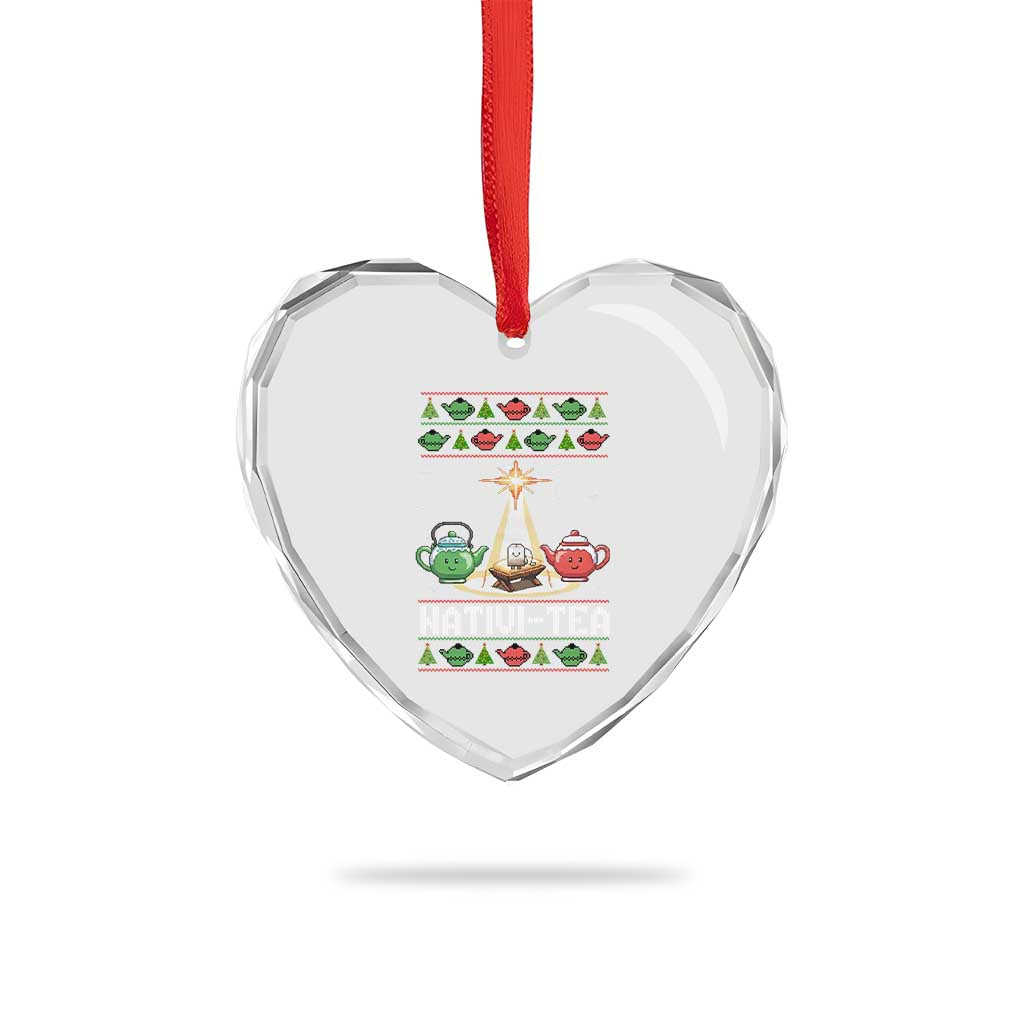 Funny Christmas Tea Lover Heart Crystal Glass Ornament Nativi Tea Nativity Scene Christian Xmas - Wonder Print Shop