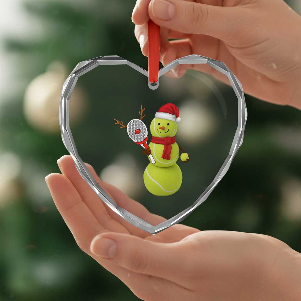 Funny Christmas Tennis Snowman Heart Crystal Glass Ornament Tennis Lover Gift - Wonder Print Shop