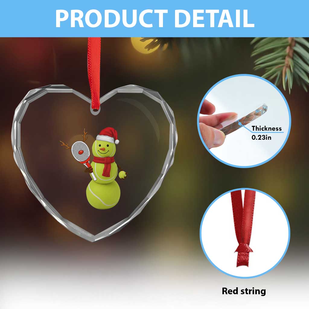 Funny Christmas Tennis Snowman Heart Crystal Glass Ornament Tennis Lover Gift - Wonder Print Shop