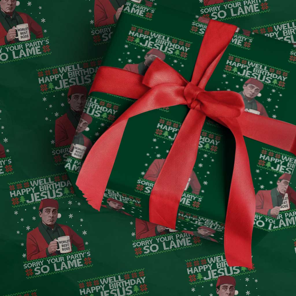 Funny Christmas The Office Movie Wrapping Paper Roll Well Happy Birthday Jesus Sorry Your Party Is So Lame - Wonder Print Shop