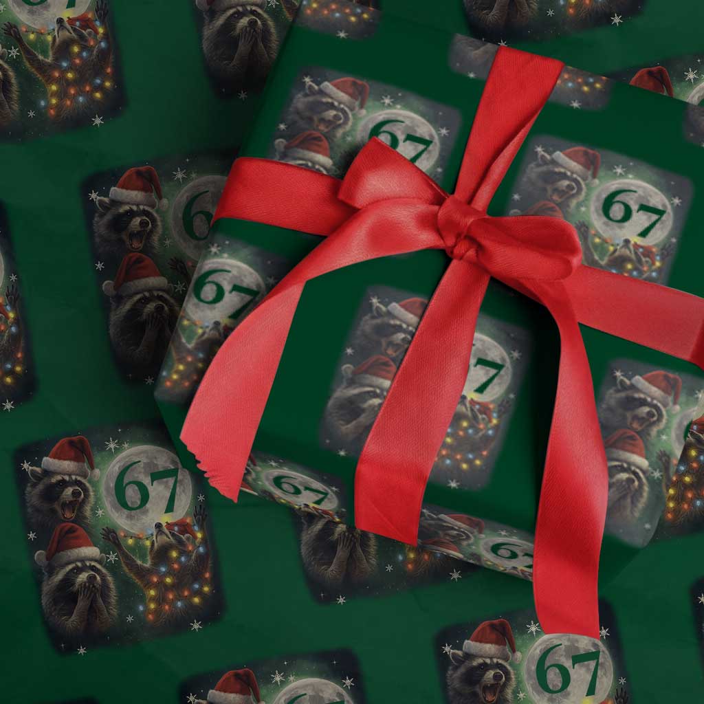 Funny Christmas Three Raccoons 67 Wrapping Paper Roll Trash Panda Moon Howling Six Seven Meme - Wonder Print Shop