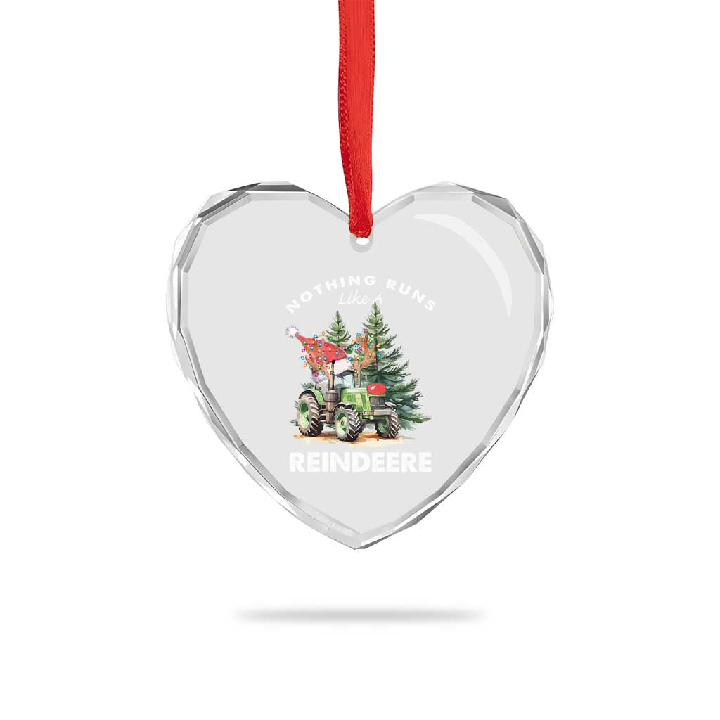 Funny Christmas Tractor Heart Crystal Glass Ornament Nothing Runs Like A Reindeere Farmers - Wonder Print Shop