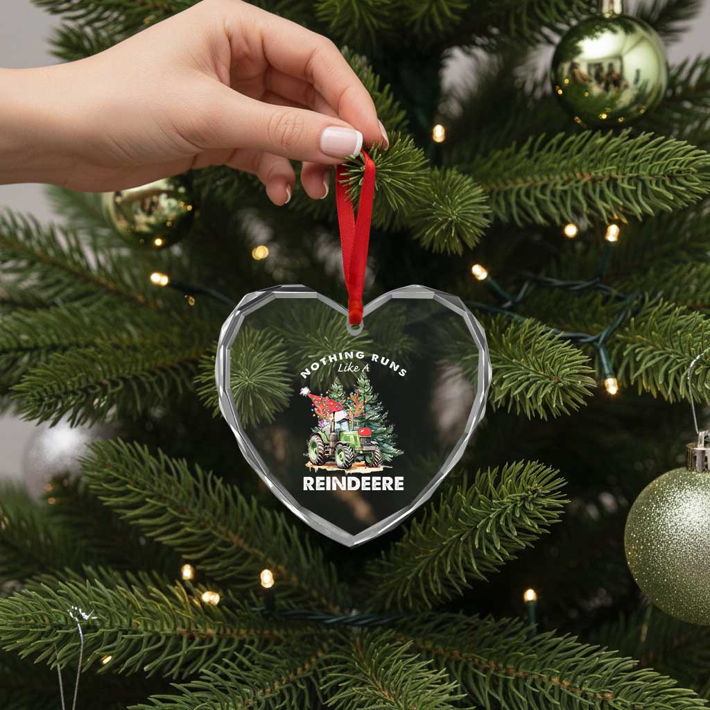 Funny Christmas Tractor Heart Crystal Glass Ornament Nothing Runs Like A Reindeere Farmers - Wonder Print Shop