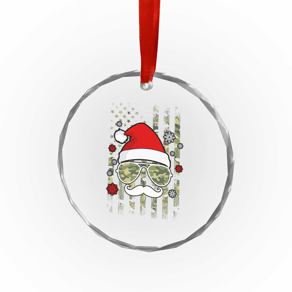 Funny Christmas Veteran Crystal Glass Ornament Santa Hat Camo American Flag TS11