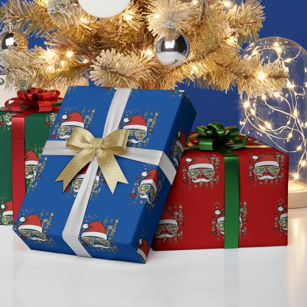 Funny Christmas Veteran Wrapping Paper Roll Santa Hat Camo American Flag - Wonder Print Shop