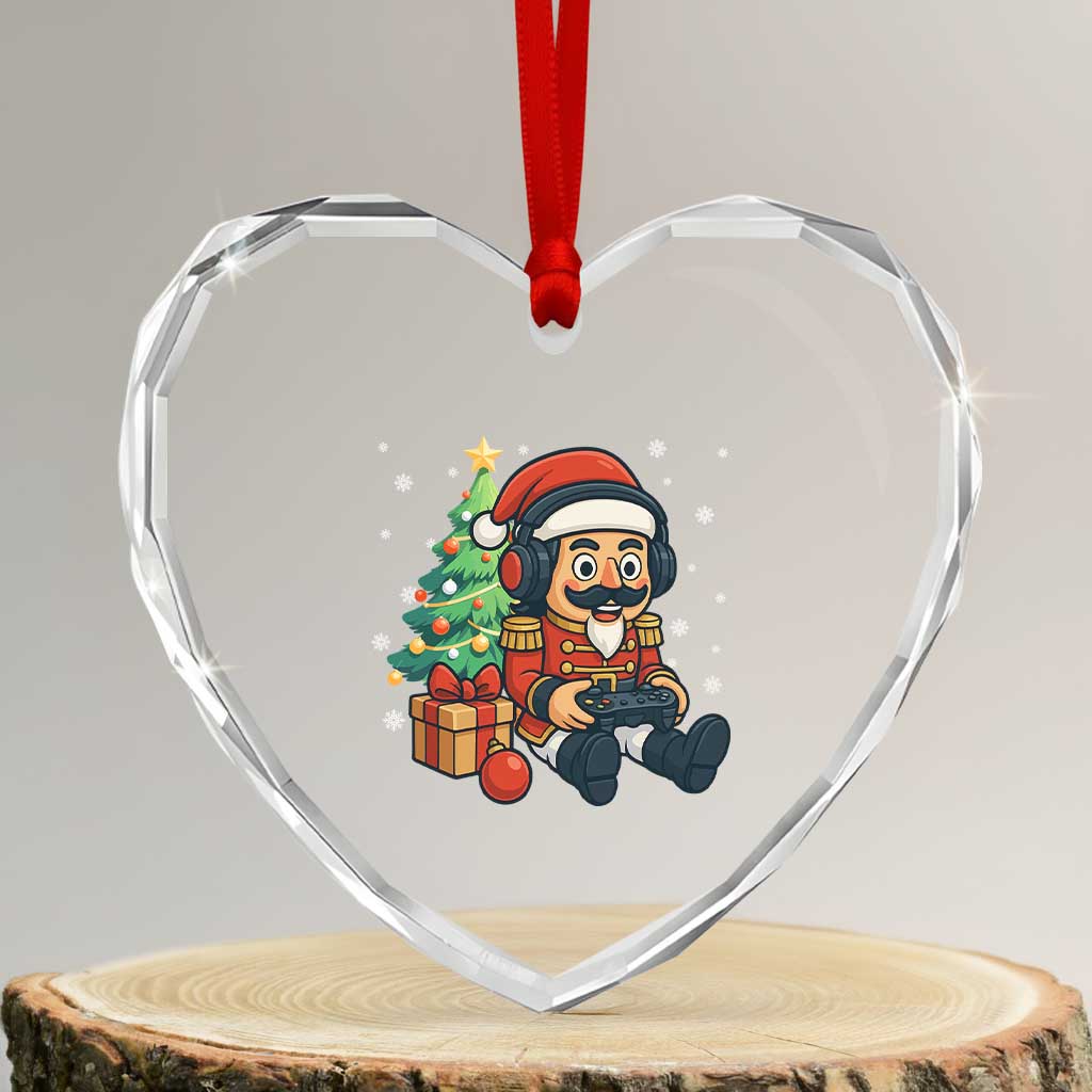 Funny Christmas Video Game Nutcracker Xmas Tree Gamer Heart Crystal Glass Ornament - Wonder Print Shop