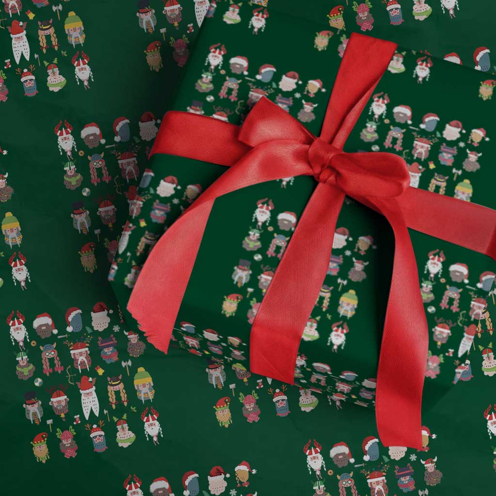 Funny Christmas Viking Wrapping Paper Roll Nordic Cute Viking Warriors - Wonder Print Shop