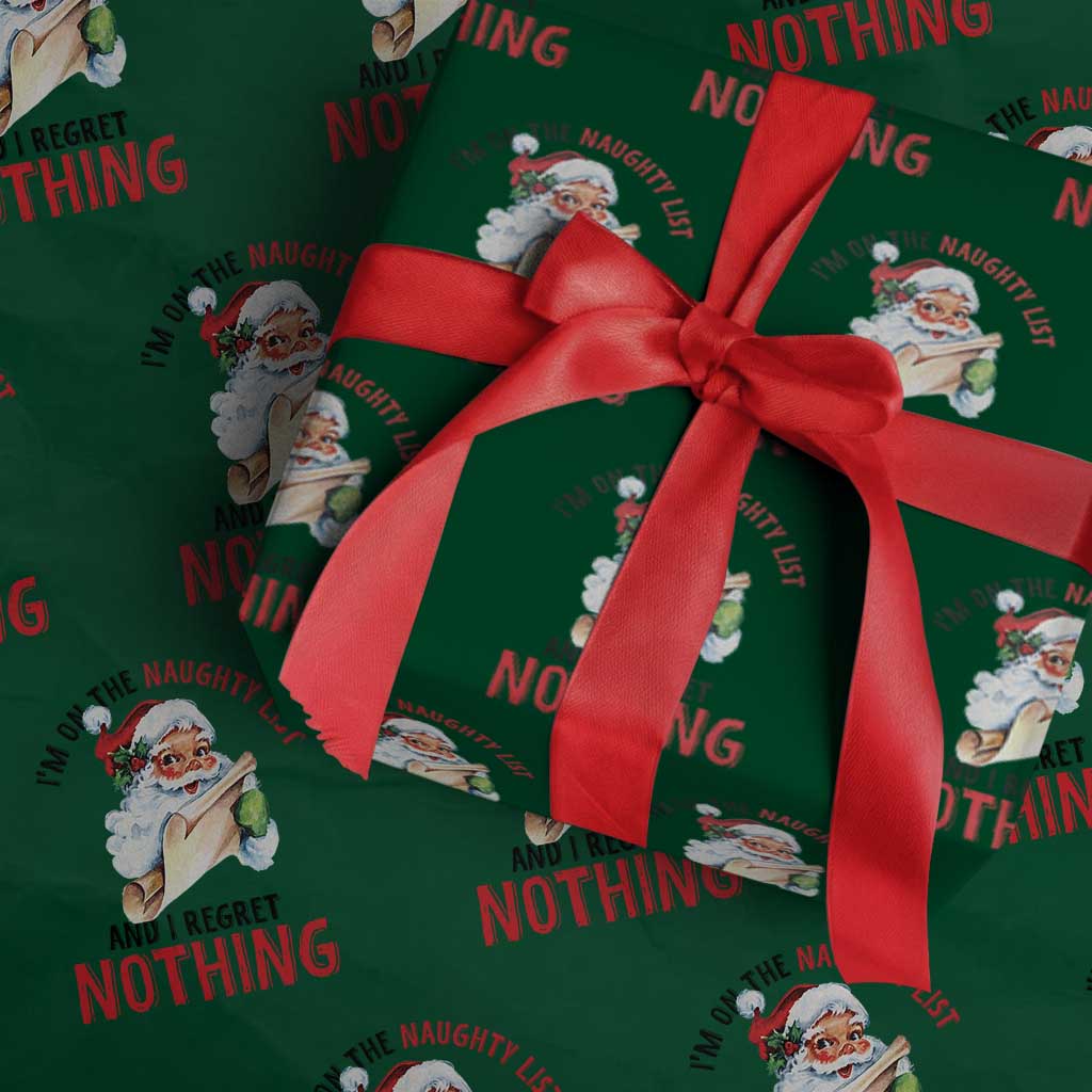 Funny Christmas Vintage Santa Wrapping Paper Roll I'm On The Naughty List And I Regret Nothing - Wonder Print Shop