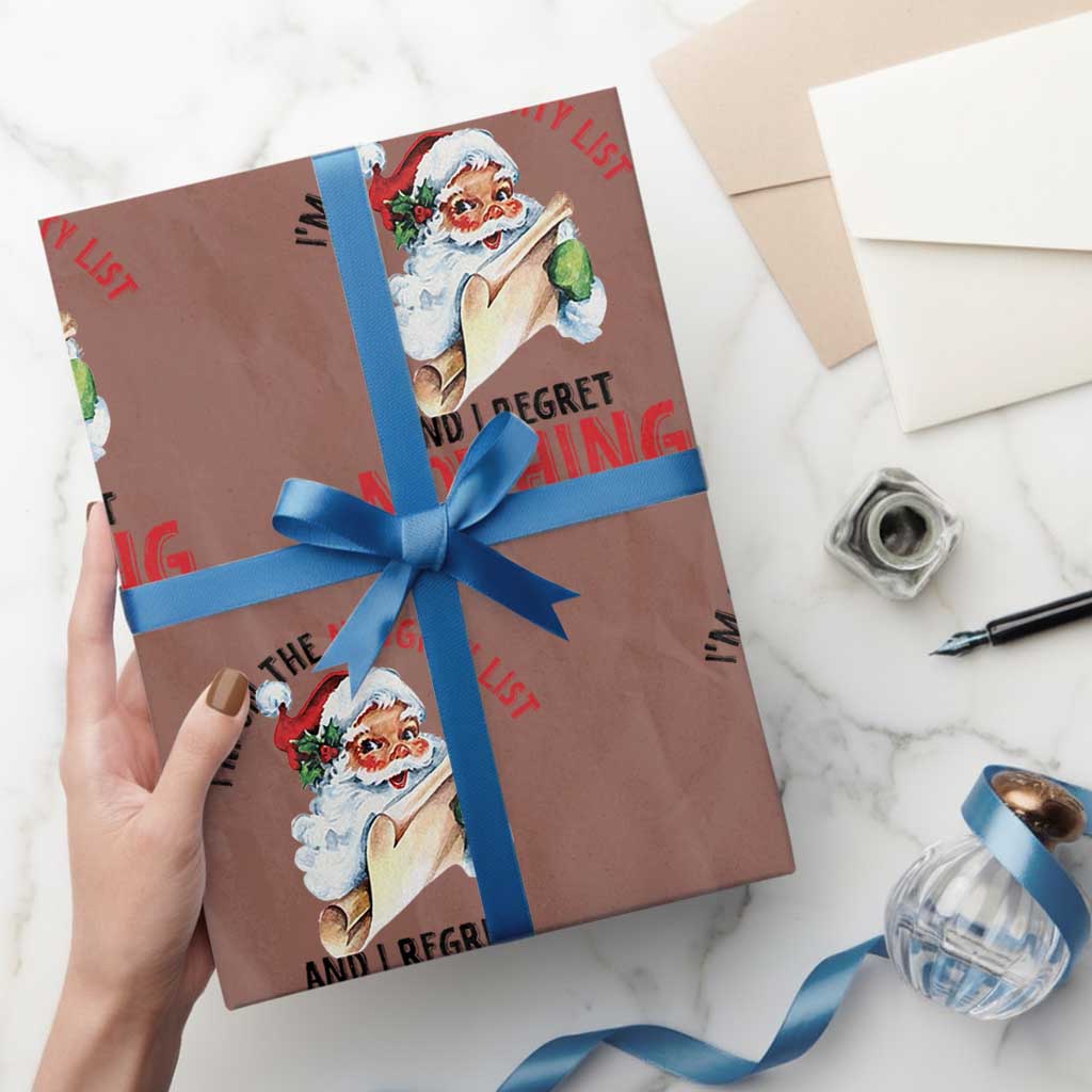 Funny Christmas Vintage Santa Wrapping Paper Roll I'm On The Naughty List And I Regret Nothing - Wonder Print Shop