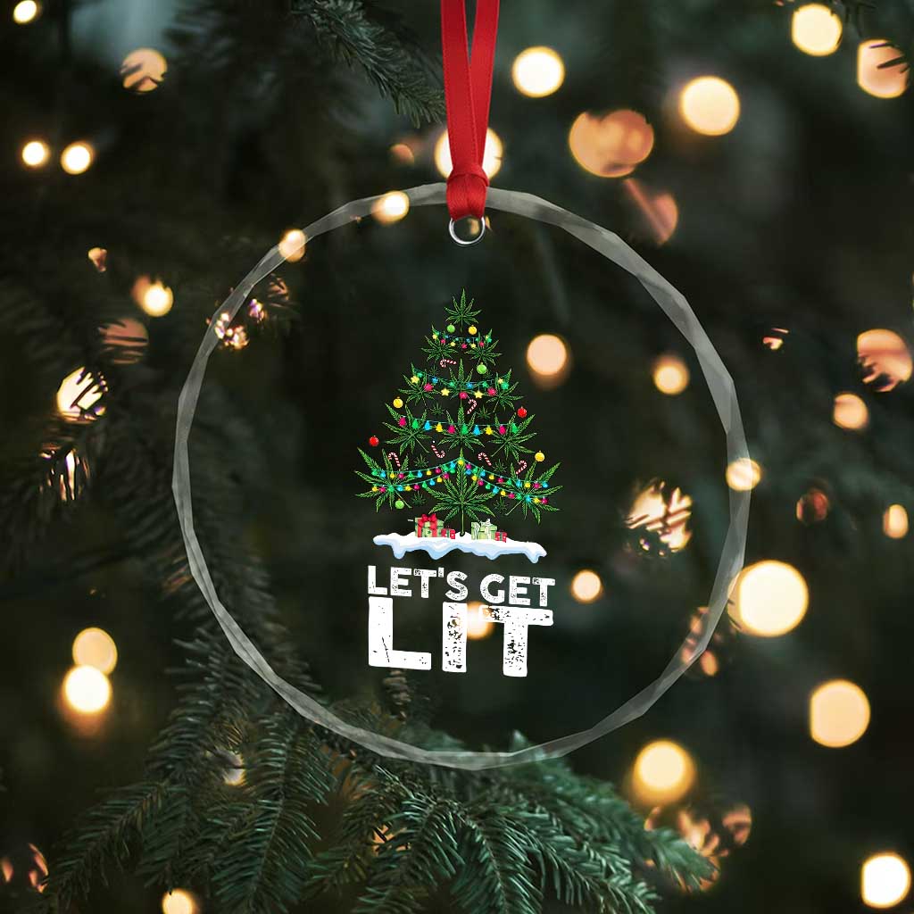Funny Christmas Weed Crystal Glass Ornament Let's Get Lit Weeds Xmas Tree - Wonder Print Shop