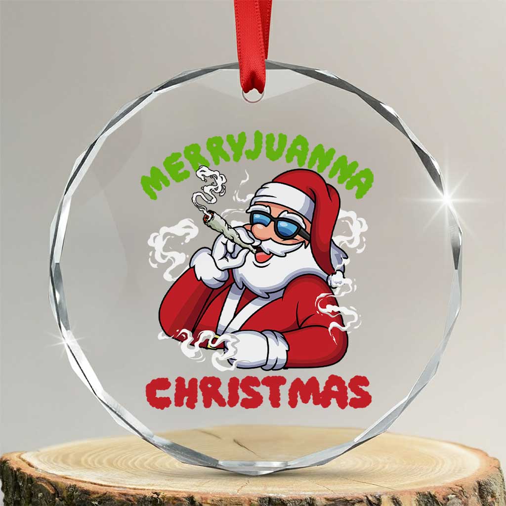 Funny Christmas Weed Crystal Glass Ornament Merryjuanna Christmas Santa Xmas - Wonder Print Shop