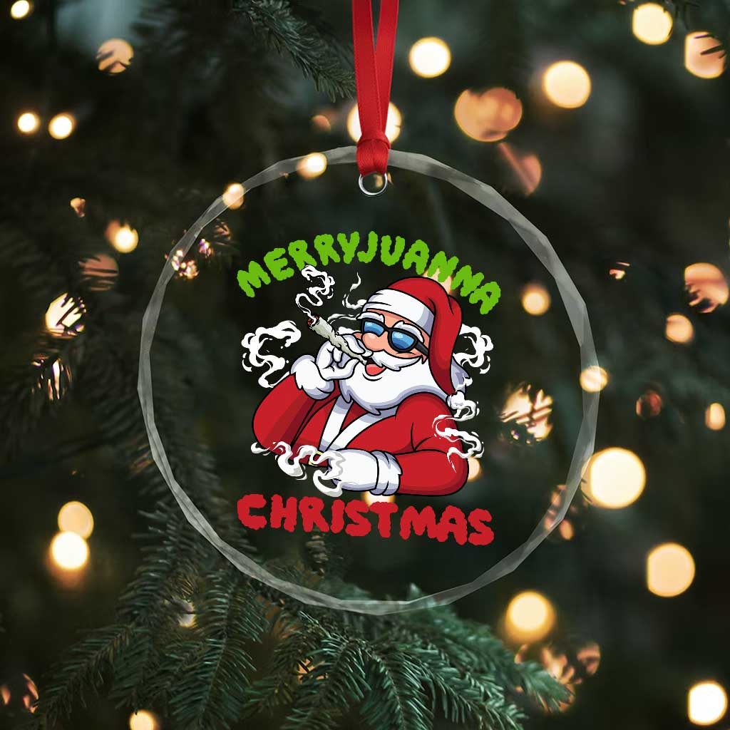 Funny Christmas Weed Crystal Glass Ornament Merryjuanna Christmas Santa Xmas - Wonder Print Shop