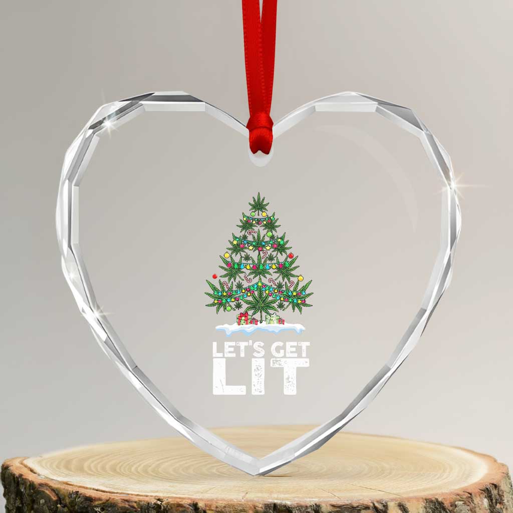 Funny Christmas Weed Heart Crystal Glass Ornament Let's Get Lit Weeds Xmas Tree - Wonder Print Shop