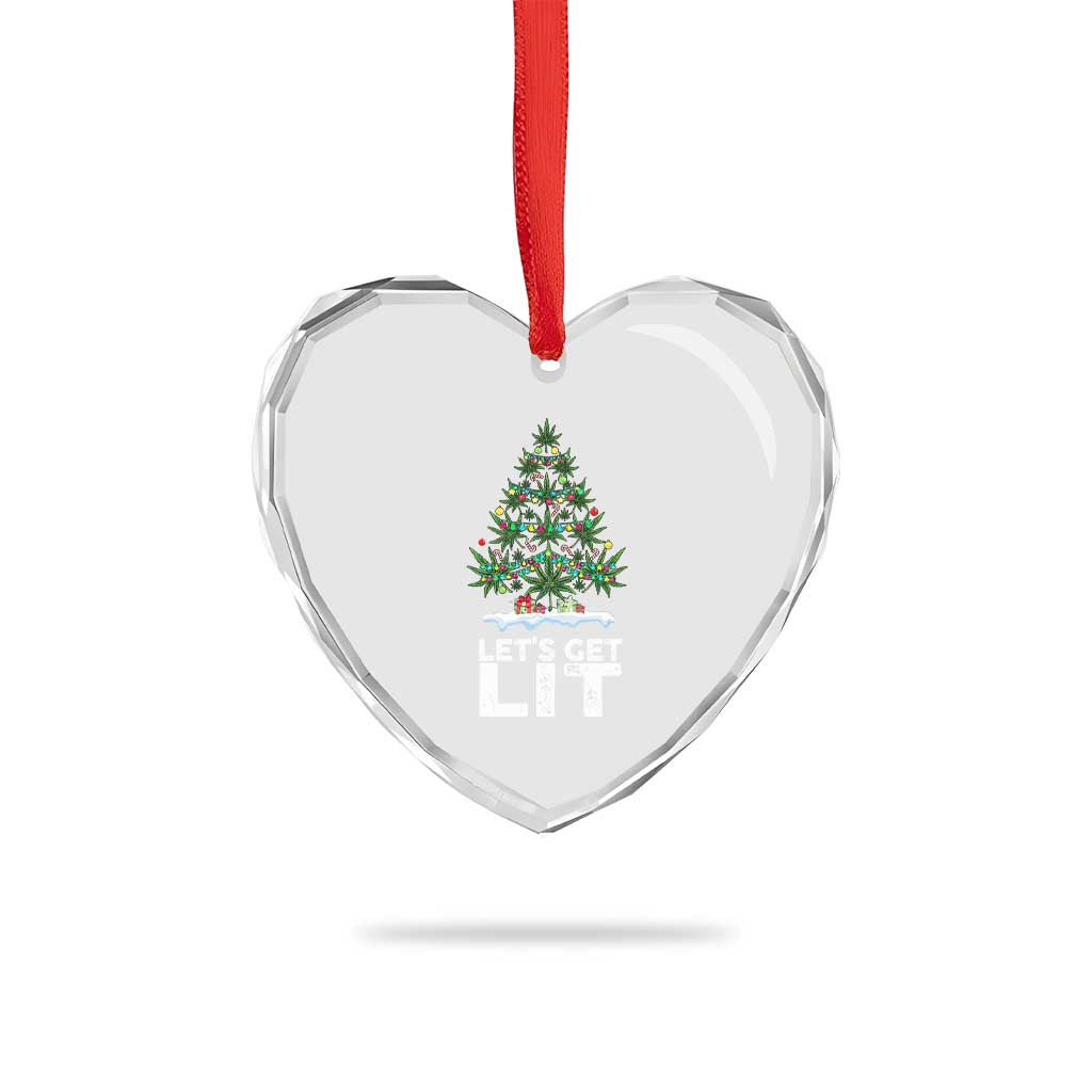 Funny Christmas Weed Heart Crystal Glass Ornament Let's Get Lit Weeds Xmas Tree - Wonder Print Shop