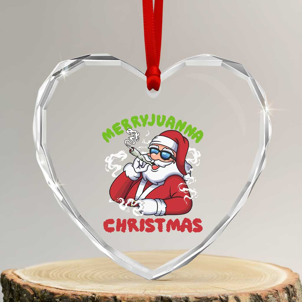 Funny Christmas Weed Heart Crystal Glass Ornament Merryjuanna Christmas Santa Xmas - Wonder Print Shop