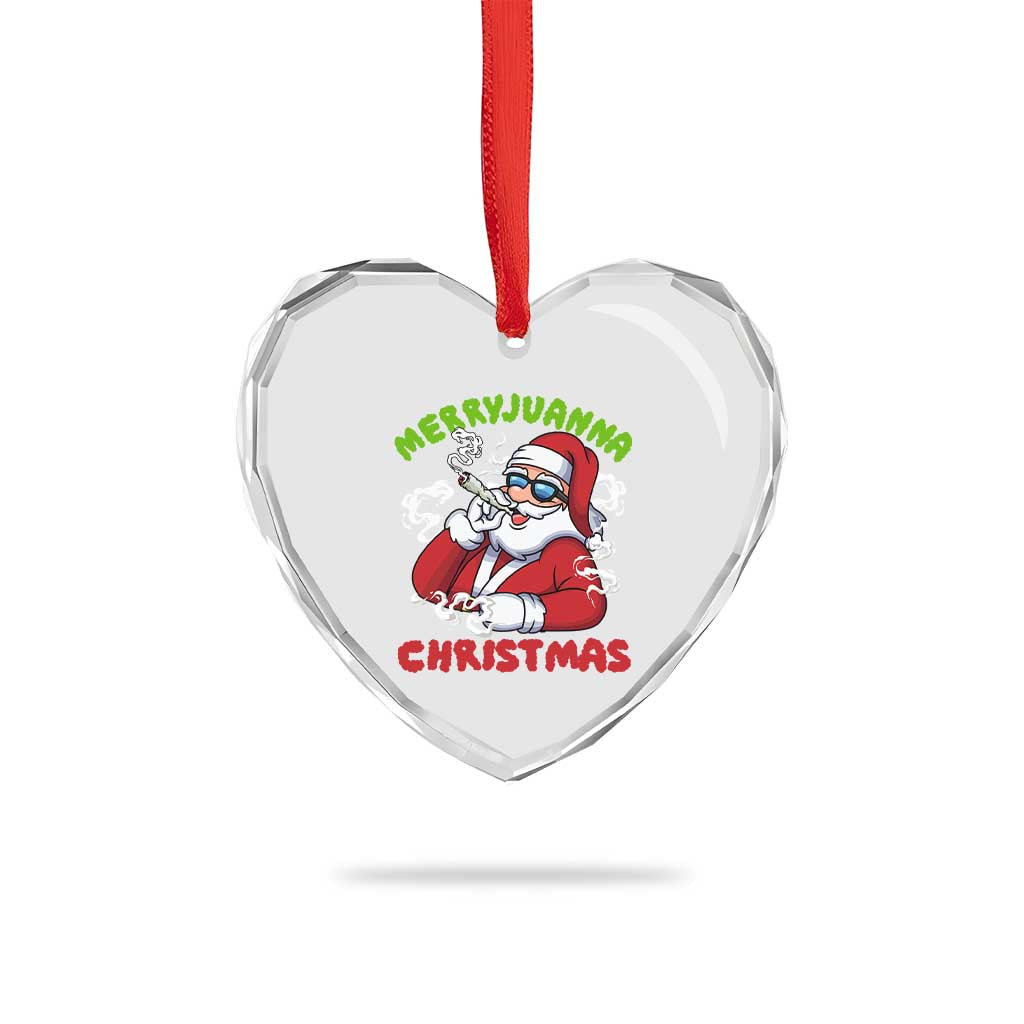 Funny Christmas Weed Heart Crystal Glass Ornament Merryjuanna Christmas Santa Xmas - Wonder Print Shop