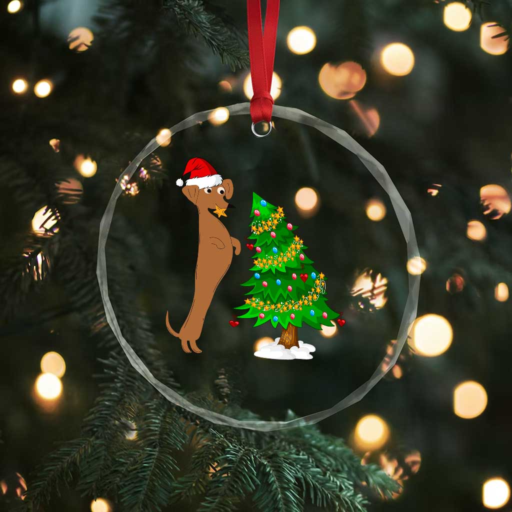 Funny Christmas Wiener Dog Crystal Glass Ornament Decorations Xmas Tree - Wonder Print Shop
