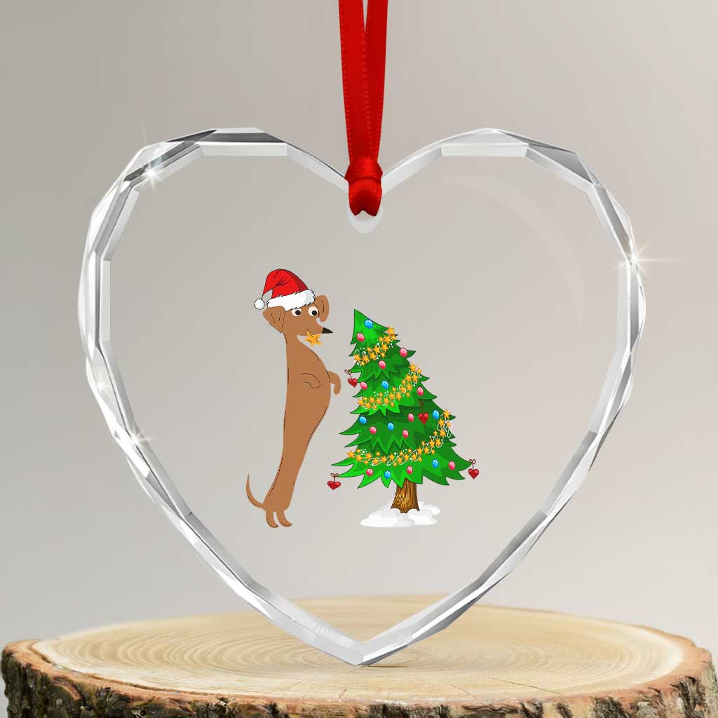 Funny Christmas Wiener Dog Heart Crystal Glass Ornament Decorations Xmas Tree - Wonder Print Shop