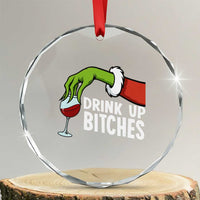 Funny Christmas Wine Crystal Glass Ornament Drink Up Bitches - Wonder Print Shop