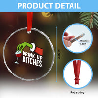 Funny Christmas Wine Crystal Glass Ornament Drink Up Bitches - Wonder Print Shop