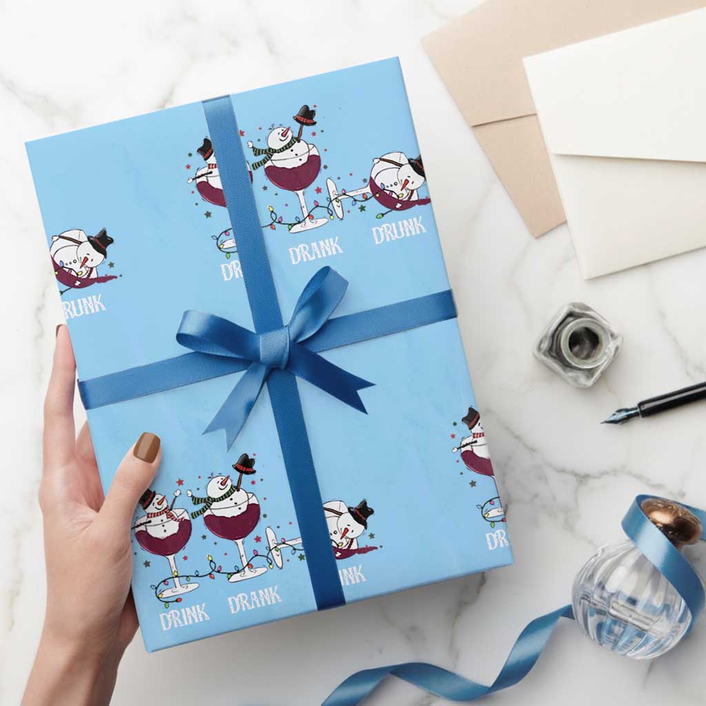 Funny Christmas Wine Wrapping Paper Roll Drink Drank Drunk Snowman Xmas - Wonder Print Shop