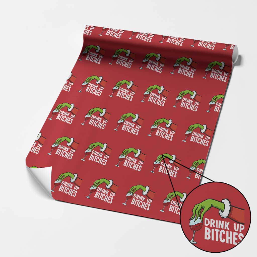 Funny Christmas Wine Wrapping Paper Roll Drink Up Bitches - Wonder Print Shop