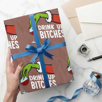 Funny Christmas Wine Wrapping Paper Roll Drink Up Bitches - Wonder Print Shop
