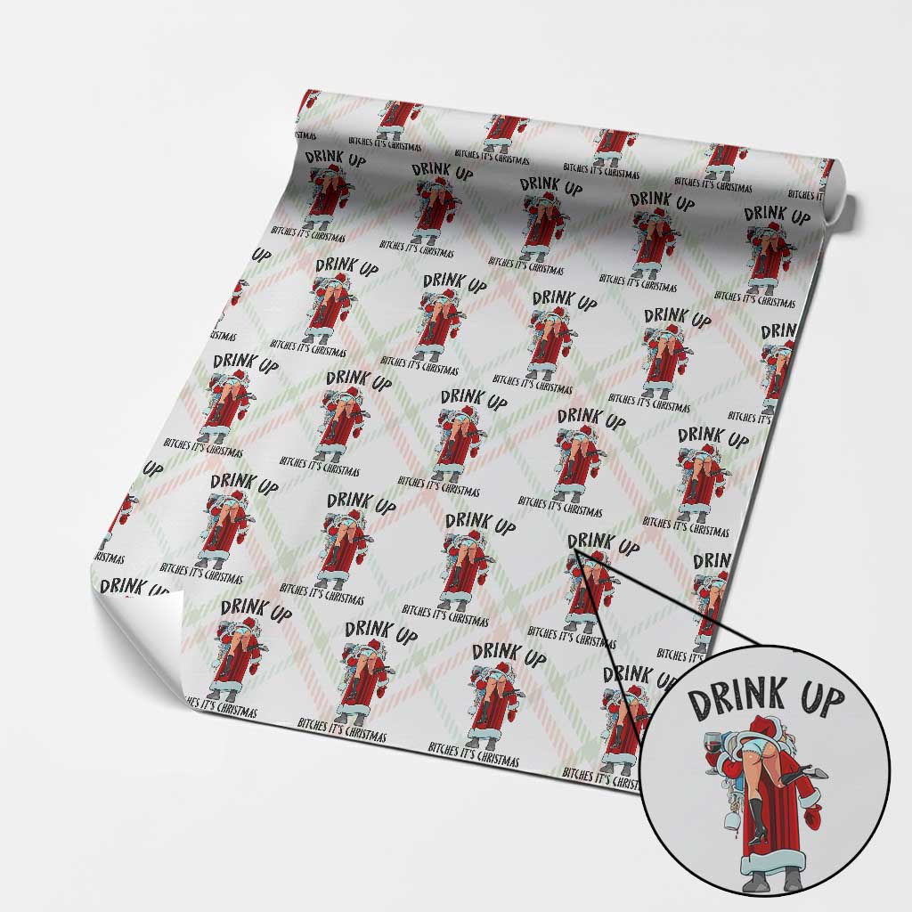 Funny Christmas Wine Wrapping Paper Roll Drink Up Bitches It Is Christmas - Wonder Print Shop