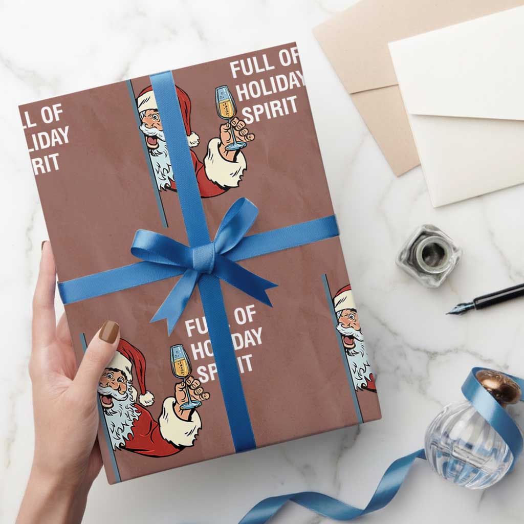 Funny Christmas Wine Wrapping Paper Roll Full Of Holiday Spirit Santa - Wonder Print Shop