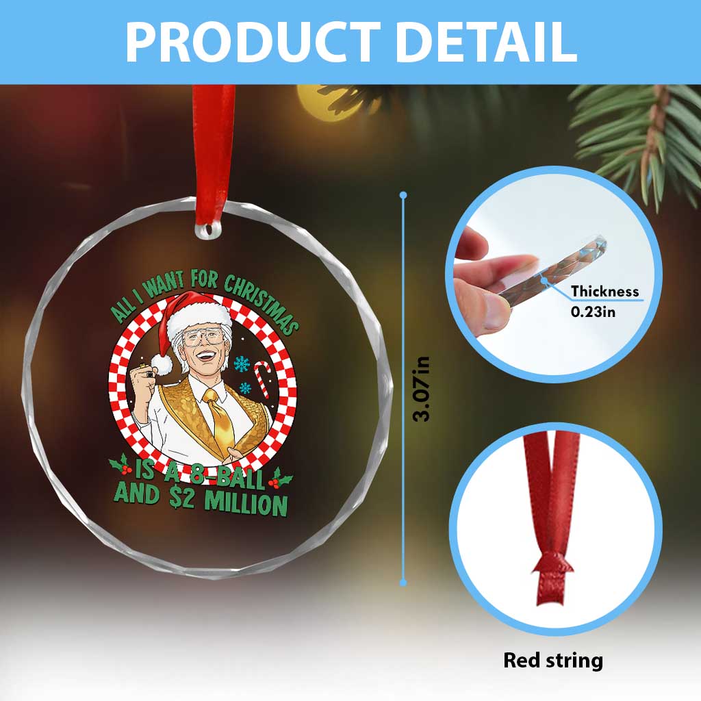 Funny Christmas Wish Billy Meme Crystal Glass Ornament A 8 Ball and 2 Million Dollars Baby Uncle Santa Hat - Wonder Print Shop