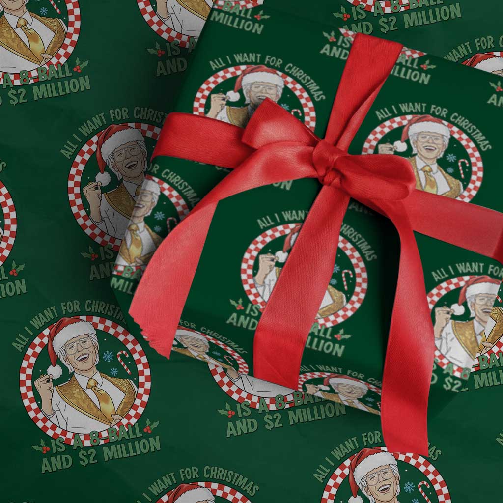 Funny Christmas Wish Billy Meme Wrapping Paper Roll A 8 Ball and 2 Million Dollars Baby Uncle Santa Hat - Wonder Print Shop
