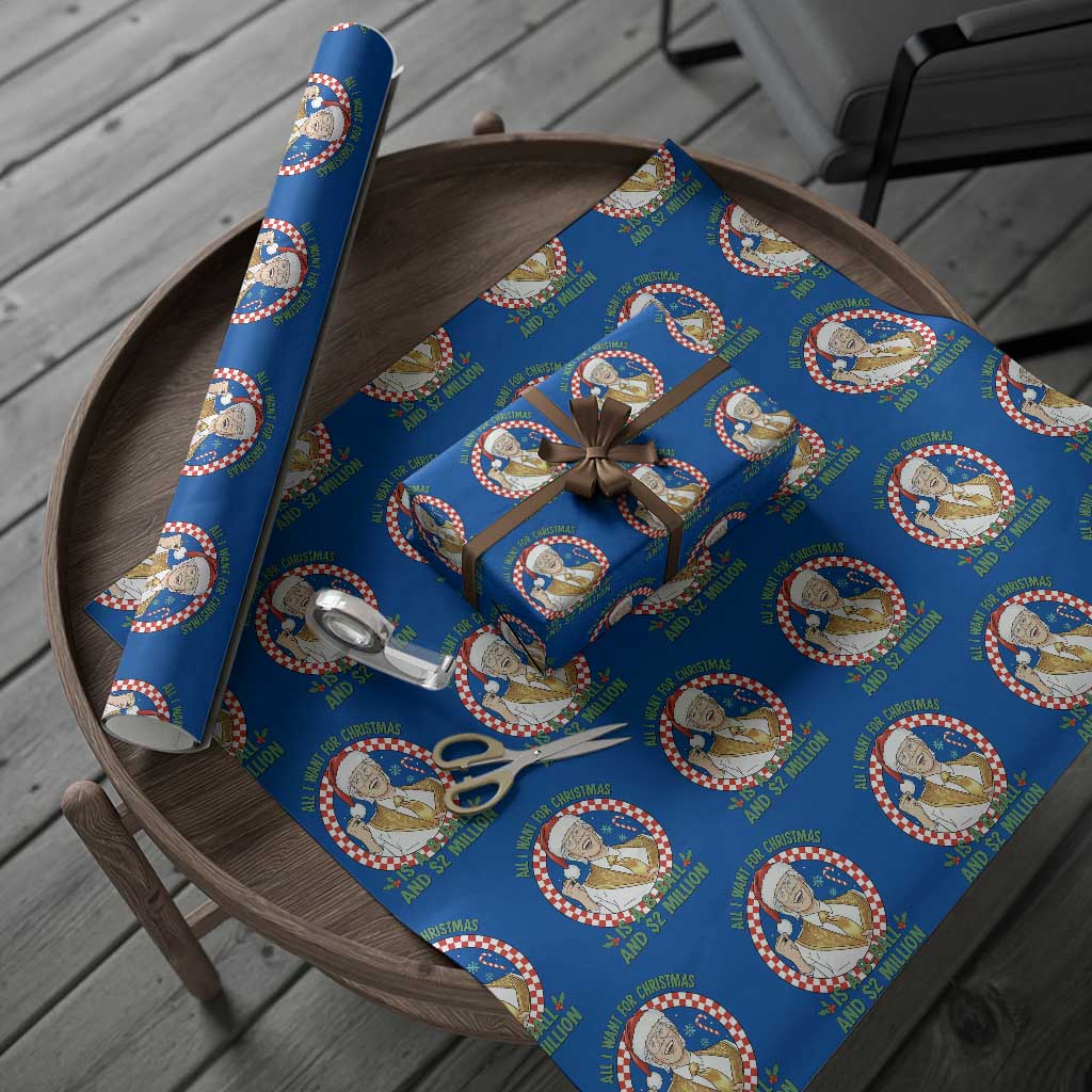 Funny Christmas Wish Billy Meme Wrapping Paper Roll A 8 Ball and 2 Million Dollars Baby Uncle Santa Hat - Wonder Print Shop
