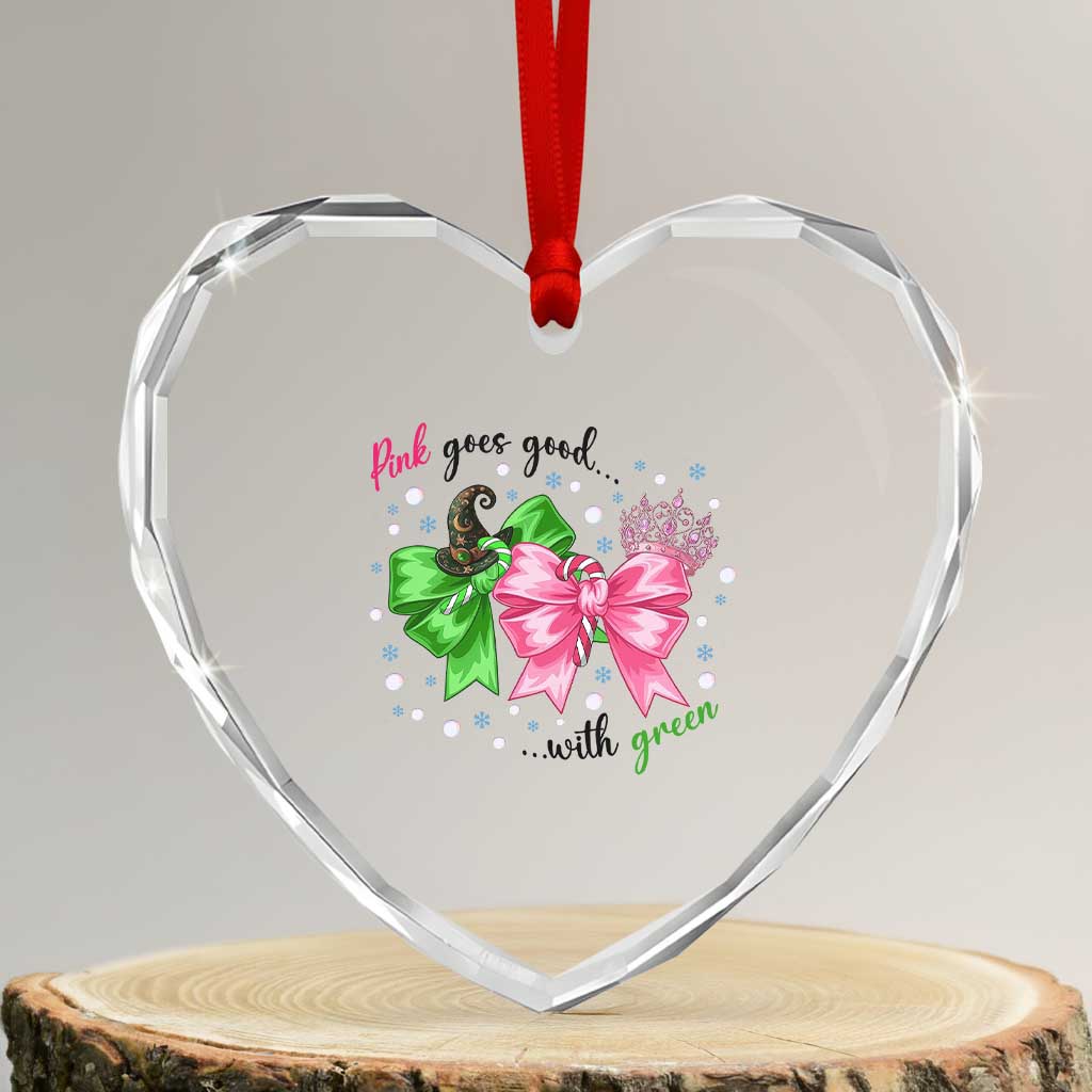 Funny Christmas Witch Pink Goes Good With Green Heart Crystal Glass Ornament - Wonder Print Shop