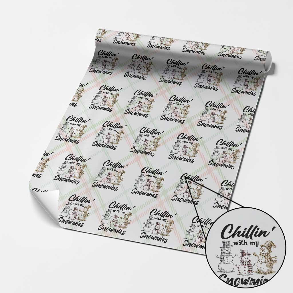 Funny Christmas Wrapping Paper Roll Chilln' With My Snowmies Plaid Snowman - Wonder Print Shop