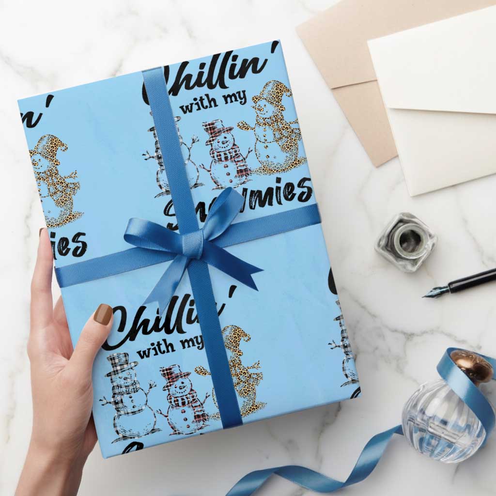 Funny Christmas Wrapping Paper Roll Chilln' With My Snowmies Plaid Snowman - Wonder Print Shop