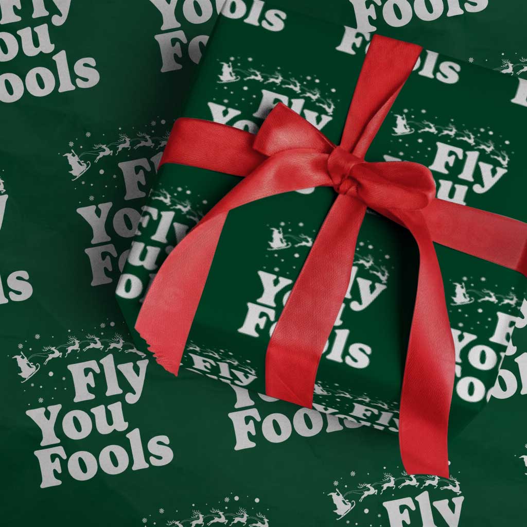 Funny Christmas Wrapping Paper Roll Fly You Fools Fantasy Movie Santa Sleigh Reindeer - Wonder Print Shop