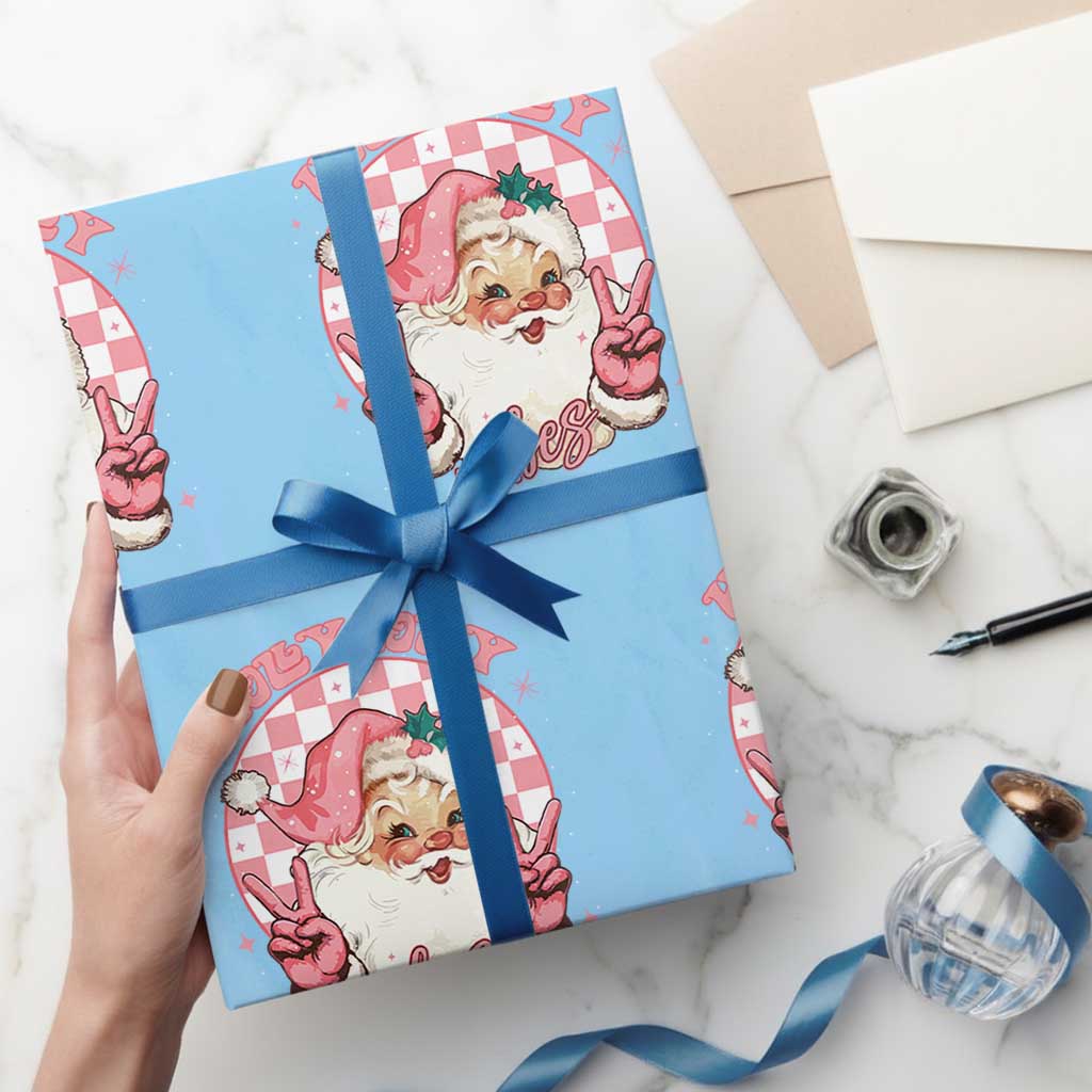 Funny Christmas Wrapping Paper Roll Holly Jolly Vibes Retro Pink Santa - Wonder Print Shop