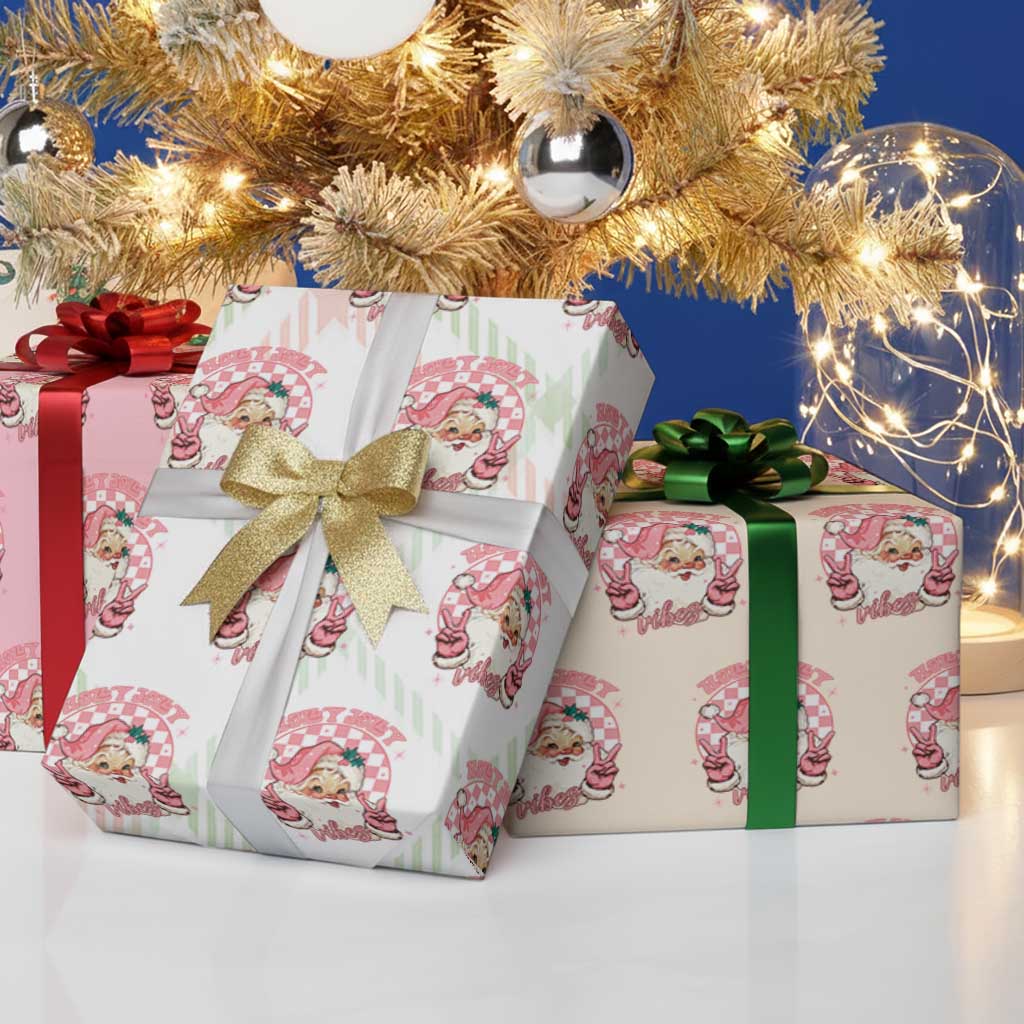 Funny Christmas Wrapping Paper Roll Holly Jolly Vibes Retro Pink Santa - Wonder Print Shop