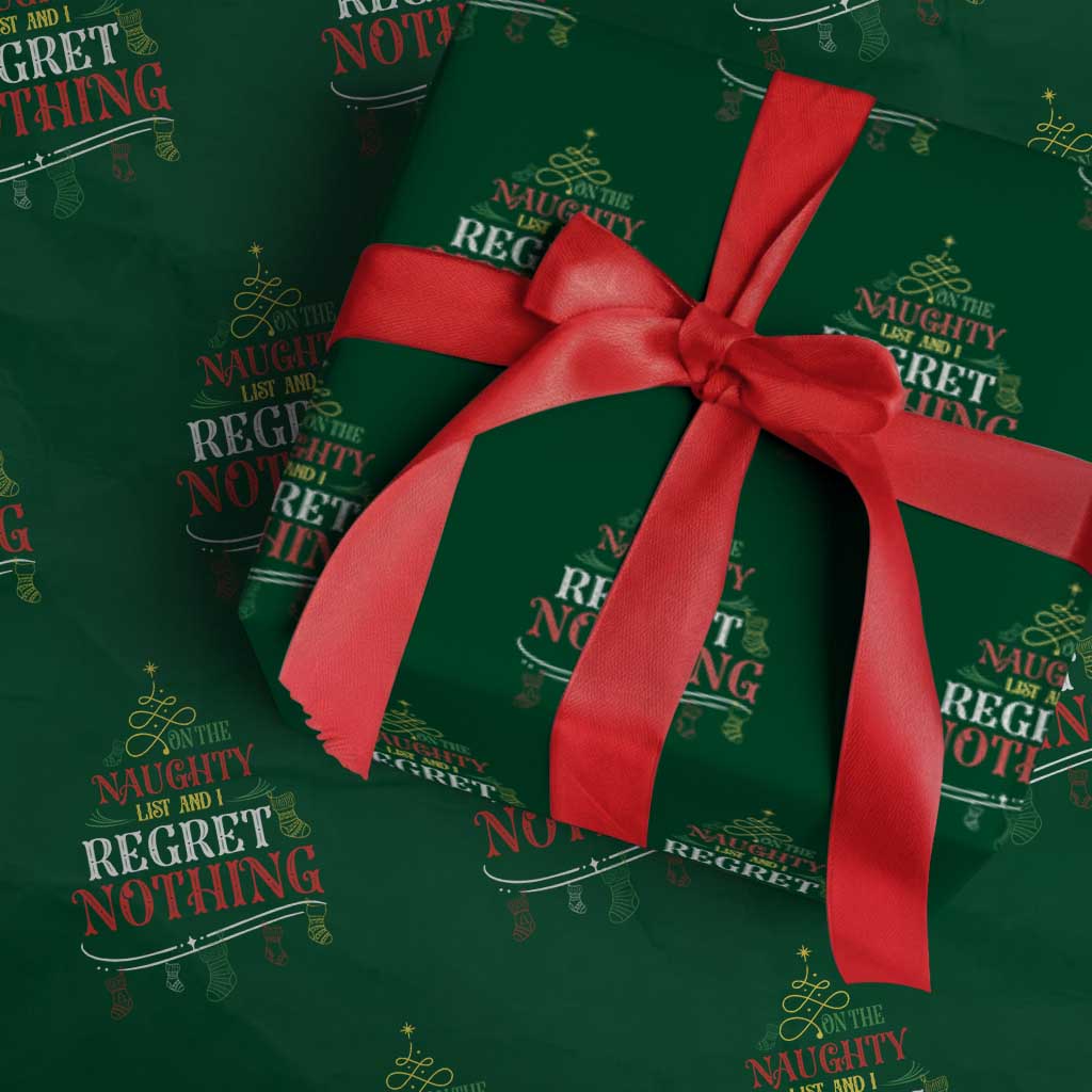 Funny Christmas Wrapping Paper Roll On The Naughty List And I Regret Nothing Xmas Tree - Wonder Print Shop